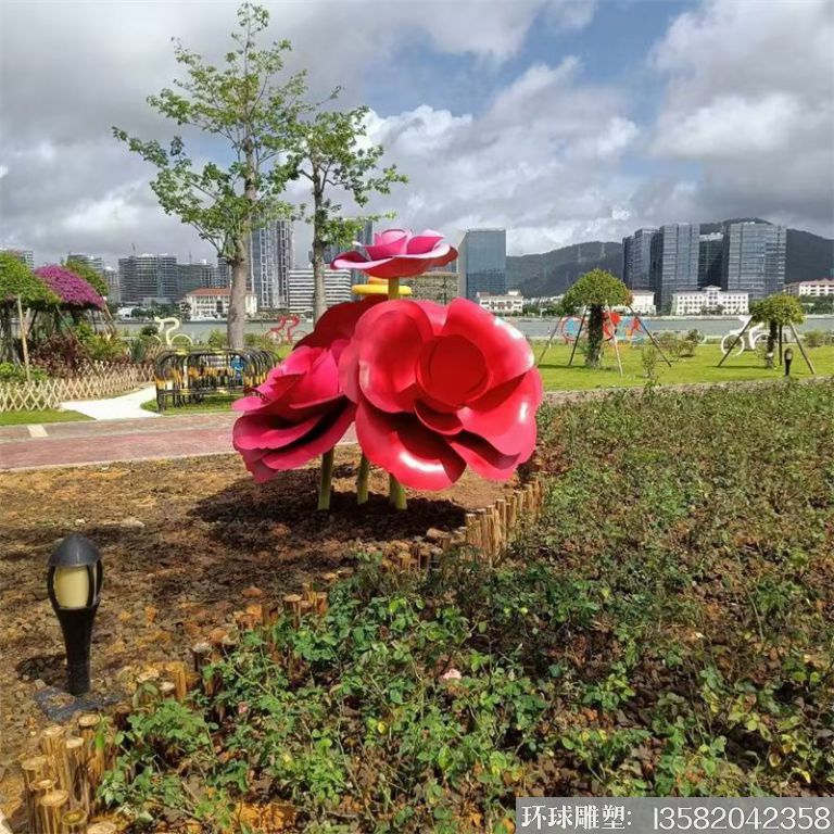 不锈钢仿真玫瑰花雕塑,公园花朵雕塑7