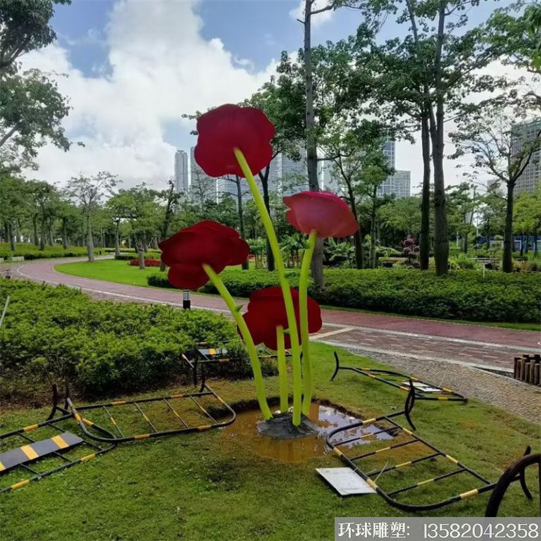 不锈钢仿真玫瑰花雕塑,公园花朵雕塑3