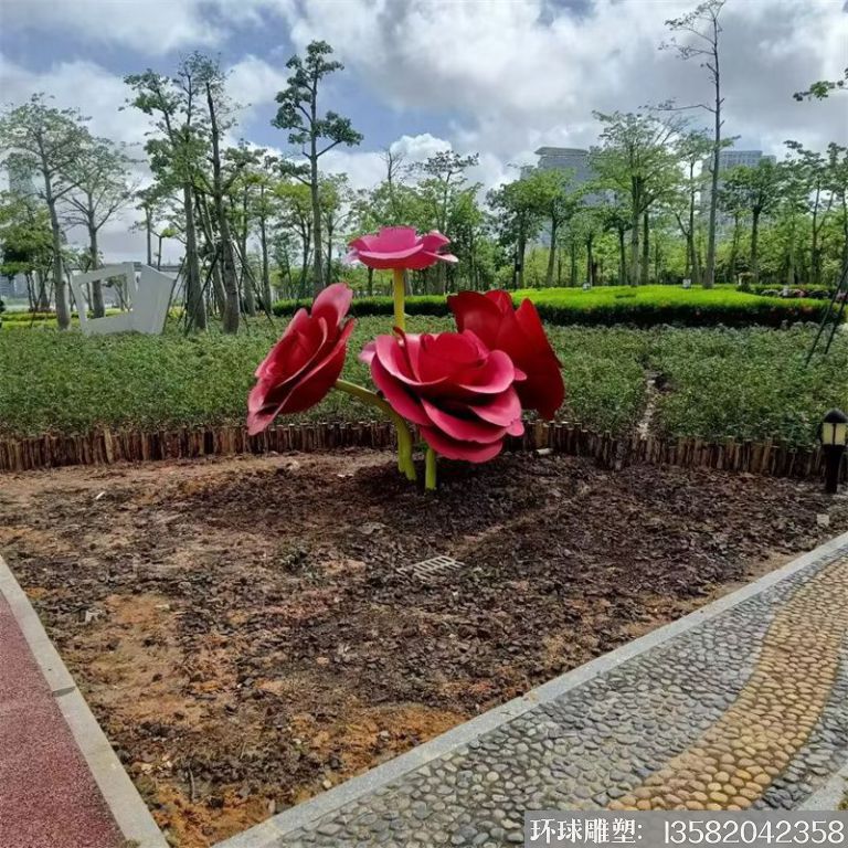 不锈钢仿真玫瑰花雕塑,公园花朵雕塑1