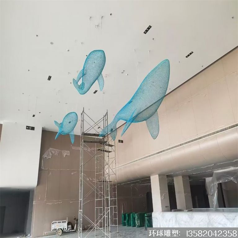 不锈钢吊顶镂空动物鲸鱼摆件,适合海洋馆景观装饰,5
