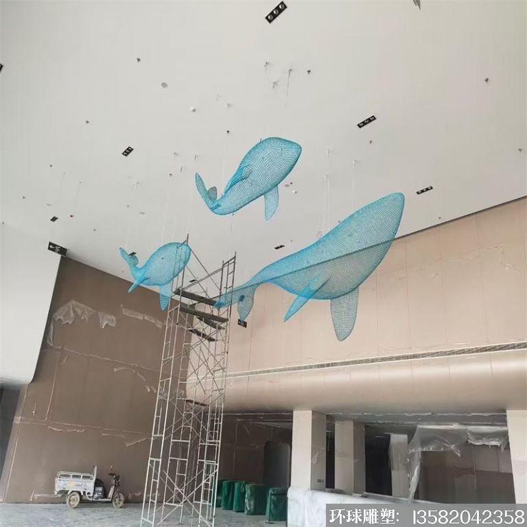 不锈钢吊顶镂空动物鲸鱼摆件，适合海洋馆景观装饰,6