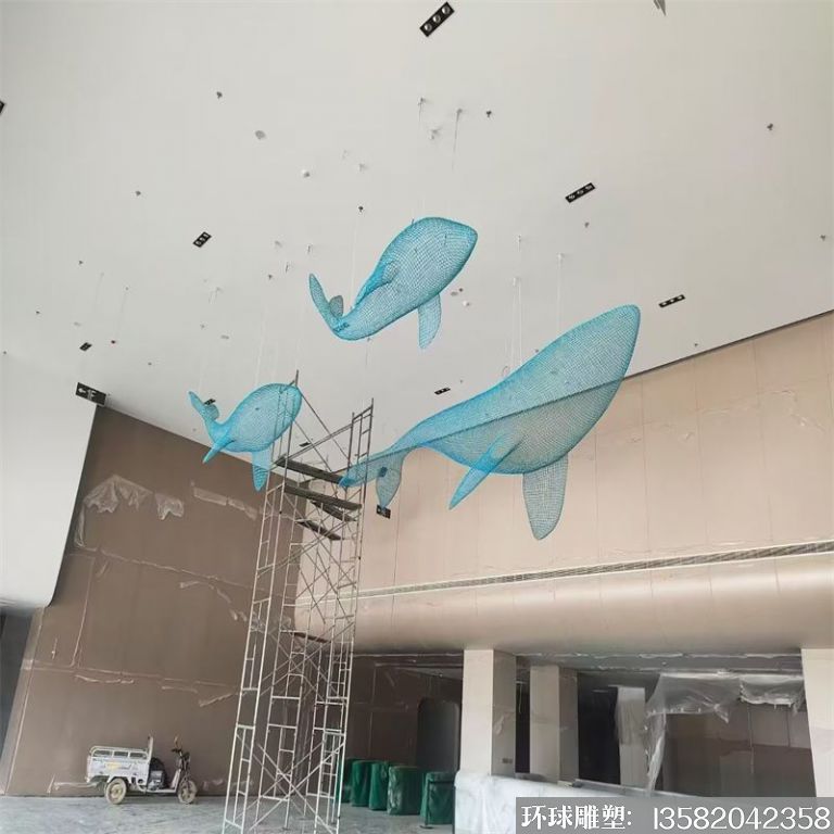 不锈钢吊顶镂空动物鲸鱼摆件,适合海洋馆景观装饰,6