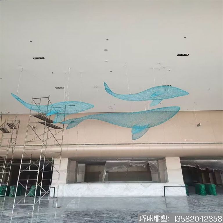 不锈钢吊顶镂空动物鲸鱼摆件，适合海洋馆景观装饰,4